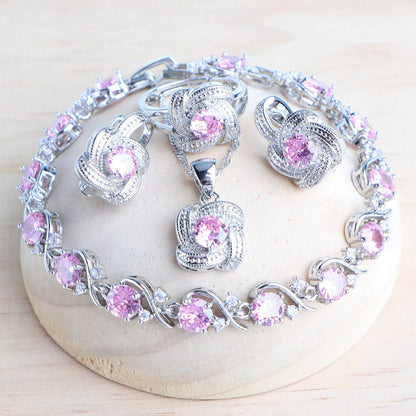 Birthstone Jewelry Set – 5-Piece 925 Sterling Silver Necklace, Earrings, Ring, Bracelet & Pendant