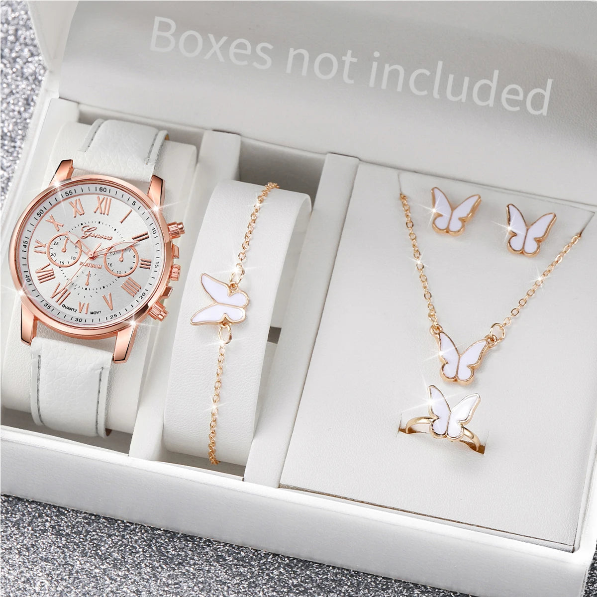 6PCS Women's Watch and Jewelry Set | Elegant Watch, Necklace, Bracelet, Earrings & Ring Gift Set