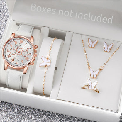 6PCS Women's Watch and Jewelry Set | Elegant Watch, Necklace, Bracelet, Earrings & Ring Gift Set