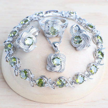 Birthstone Jewelry Set – 5-Piece 925 Sterling Silver Necklace, Earrings, Ring, Bracelet & Pendant