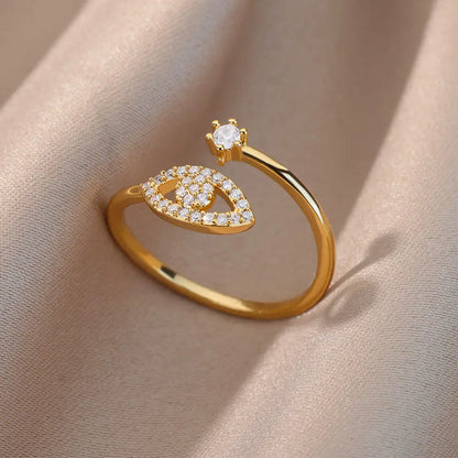 Evil Eye Rings for Women – Gold Color Stainless Steel Rings |Trend Luxury Wedding & Couple Jewelry