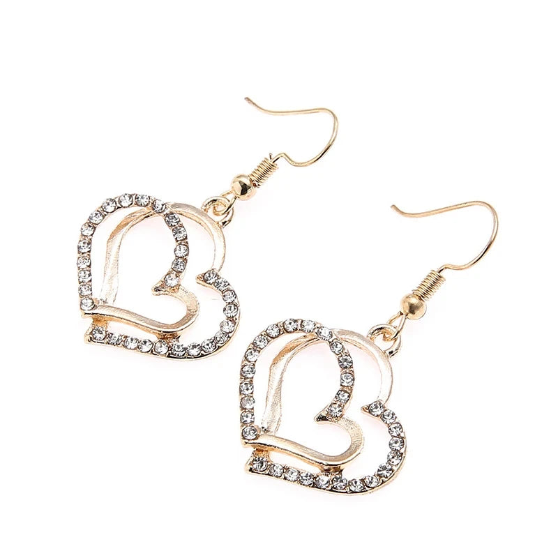 3-Piece Heart-Shaped Jewelry Set for Women – Rhinestone Double Heart Necklace & Earrings Pendant Set, Elegant Fashion Gift