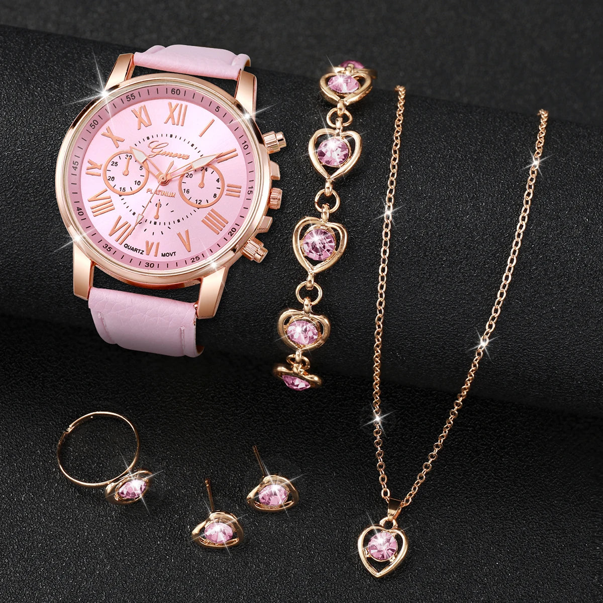 6PCS Women's Watch and Jewelry Set | Elegant Watch, Necklace, Bracelet, Earrings & Ring Gift Set