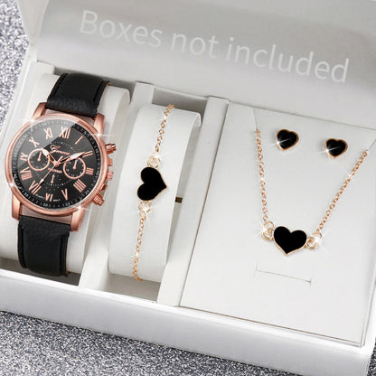 6PCS Women's Watch and Jewelry Set | Elegant Watch, Necklace, Bracelet, Earrings & Ring Gift Set