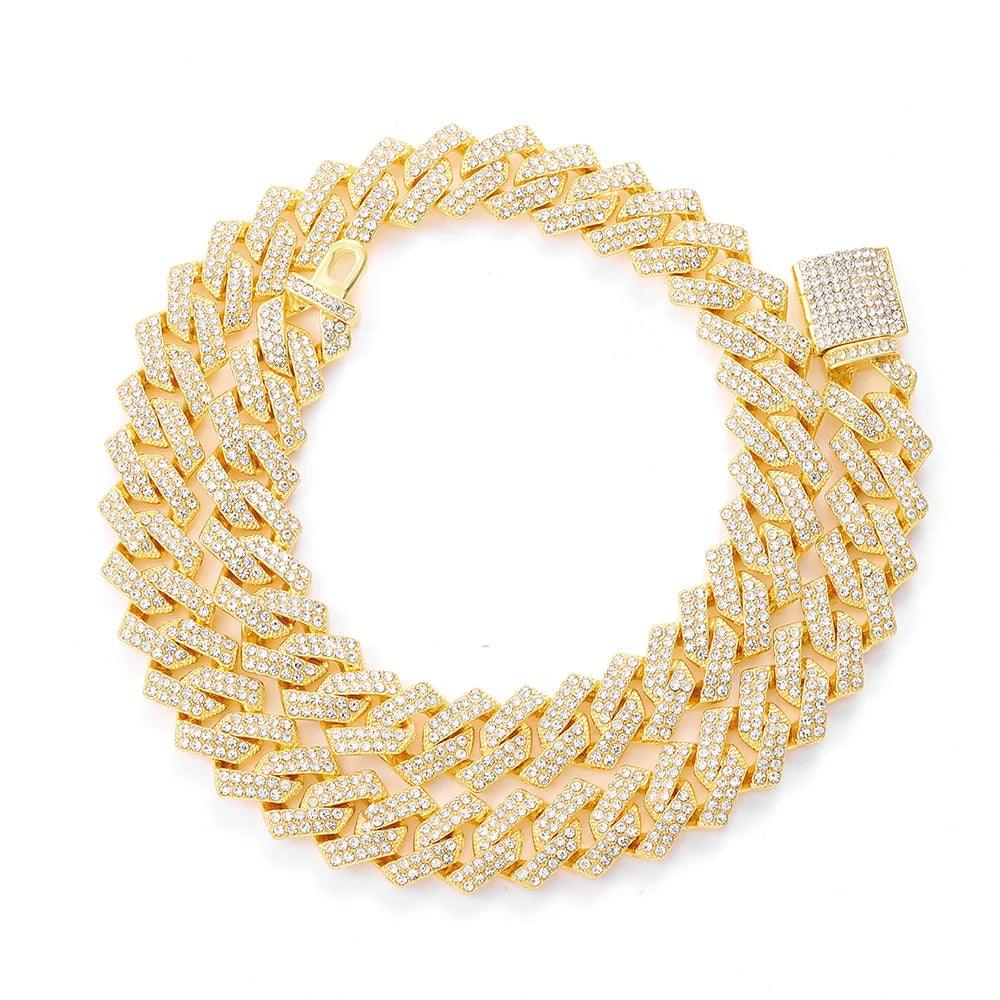 rendy Hip Hop Jewelry Set – 16mm Cuban Link Necklace, Bracelet & Watch for Men/Women