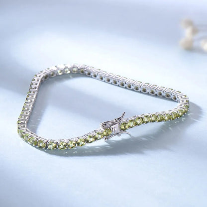 925 Sterling Silver Peridot Tennis Bracelet for Women – Elegant Birthstone Jewelry Gift