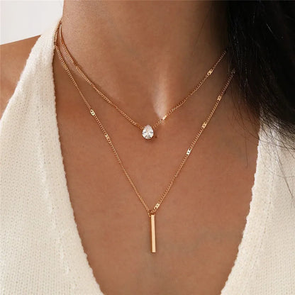 Chic & Stylish Three Layer Golden Metal Necklace with Three Pendants