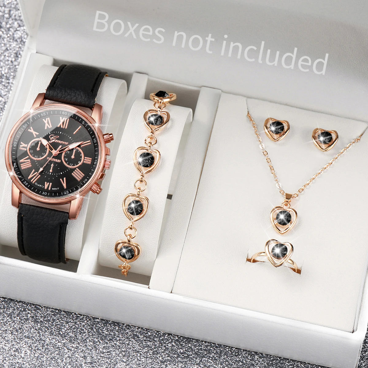6PCS Women's Watch and Jewelry Set | Elegant Watch, Necklace, Bracelet, Earrings & Ring Gift Set