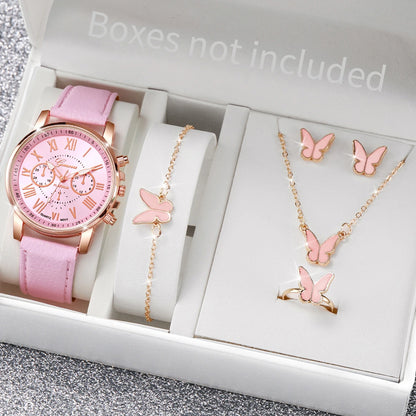 6PCS Women's Watch and Jewelry Set | Elegant Watch, Necklace, Bracelet, Earrings & Ring Gift Set