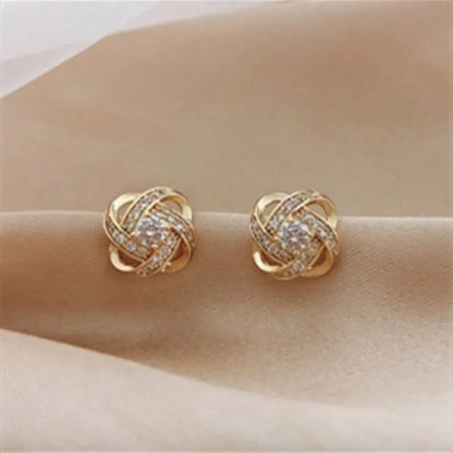 Golden Crystal Stud Earrings – Shiny Luxury Gold-Tone Sparkling Earrings for Women