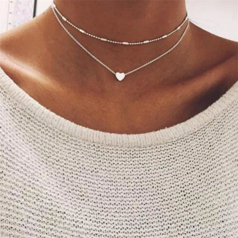 Chic & Stylish Three Layer Golden Metal Necklace with Three Pendants